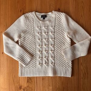 J. Crew 100% Lambswool Handknit Popcorn Cable Knit Sweater Cream White Size S